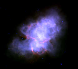 The Crab Nebula seen in infrared by the Spitzer Space Telescope.