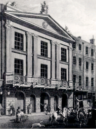 The facade on Bridges Street. Added in 1775, this gave the theatre its first on-street entrance.