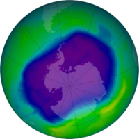 Image of the largest Antarctic ozone hole ever recorded (September 2006).