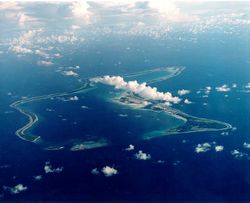 View of Diego Garcia, showing military base.