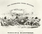 The blackface Virginia Minstrels in 1843, featuring tambourine, fiddle, banjo and bones.