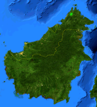 Borneo, showing natural range of Nepenths rajah highlighted in green.