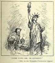 First Red Scare depiction of a monstrous "European Anarchist" attempting to destroy the Statue of Liberty.
