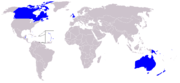 The Commonwealth realms, indicated in blue.
