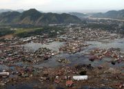 A Sumatran village, devastated by the tsunami that followed the 2004 Indian Ocean earthquake