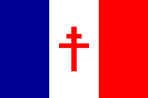 Flag of Charles de Gaulle's government in exile during World War II. The French Resistance used the cross of Lorraine as a symbolic reference to Joan of Arc[citation needed].