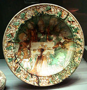 Italians playing cards, Sancai-type bowl, Northern Italy, mid-15th century.