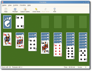 Card games (solitaire, especially) are frequently standard features on computers (seen here a GNOME version of solitaire).