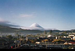 The volcano as seen from the nearby city of Quetzaltenango