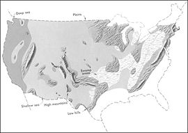 Generalized geographic map of the United States in Middle Pennsylvanian time.