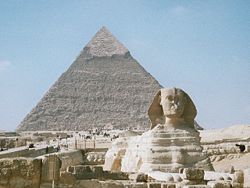 Khafre's Pyramid (4th dynasty) and Great Sphinx of Giza (c.2500 BC or perhaps earlier)