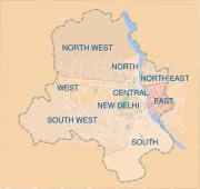 Map showing the nine districts of Delhi