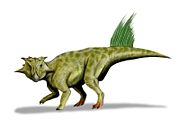 Psittacosaurus sibiricus exhibiting its tail bristles.
