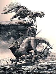 Psittacosaurus with offspring.