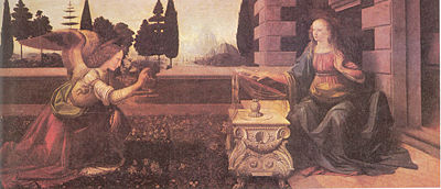 Annunciation (1475–1480)—Uffizi, is thought to be Leonardo's earliest complete work