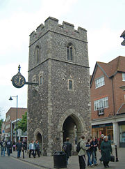 The tower of St George's church, where Marlowe was baptised, is all that survived of the church after the Baedecker Blitz