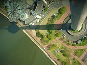 The regional parliament, seen from the top of the Rheinturm.