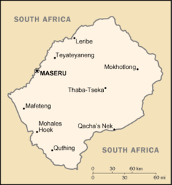 Map of Lesotho showing Maseru.