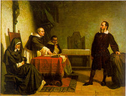 Galileo facing the Roman Inquisition.