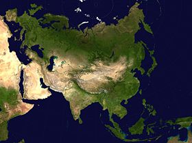 Two-point equidistant projection of Asia.