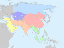 UN geoscheme subregions of Asia:      Eastern Asia      Central Asia      Southern Asia      Southeastern Asia      Western Asia      Russia (Asia)