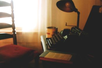 William Faulkner's Underwood Universal Portable sits in his office at Rowan Oak, which is now maintained by the University of Mississippi in Oxford as a museum.