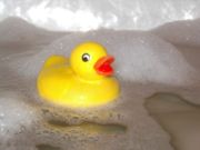 A rubber duck is a popular bathtime toy for small children.