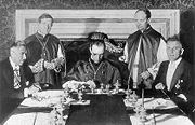 The signing of the Reichskonkordat on July 20, 1933 in Rome.  From left to right: German Vice-Chancellor Franz von Papen, Giuseppe Cardinal Pizzardo, Cardinal Secretary of State Pacelli, Alfredo Cardinal Ottaviani, and German ambassador Rudolf Buttmann