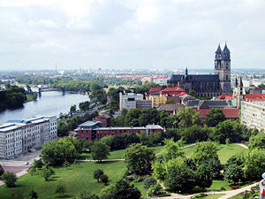 View of Magdeburg with the cathedral on the right.