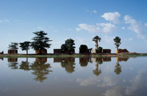 Mud houses on the center island at Lake Debo, a wide section of the Niger River