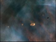 View of several proplyds within the Orion Nebula taken by the Hubble Space Telescope. Credit:NASA.