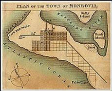 A historical plan of the city of Monrovia from the 1800s.