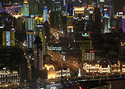 The lights of the Bund and Puxi skyscrapers at night