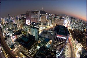 The night view overlooking the City Hall section in Seoul