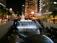 The beginning of the recently restored Cheonggyecheon stream.