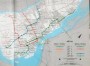 1976 Montreal Metro map, with planned extensions to Lines 2-Orange and 5-Blue