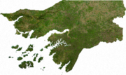 Satellite image of Guinea-Bissau, generated from raster graphics data supplied by The Map Library