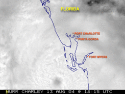 Charley making landfall on August 13, 2004.