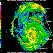 NEXRAD image of Hurricane Charley over Charlotte Harbor just after landfall. (animated version)