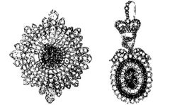 The Irish Crown Jewels. This image was published by the Royal Irish Constabulary and the Dublin Metropolitican Police twice a week after the theft of the jewels was discovered.