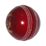 A traditional cricket ball. The white stitching is known as the seam. As one-day games are often played under floodlights, a white ball is used to aid visibility.