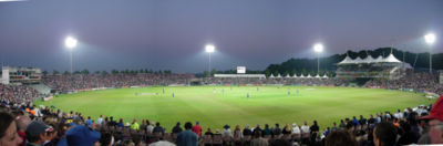 A view of an international Twenty20 match (between England and Sri Lanka) at the Rose Bowl stadium. Twenty20 matches usually start in the evening and last around two-and-a-half to three hours.
