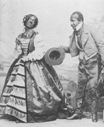 Minstrel show performers Rollin Howard (in wench costume) and George Griffin, c. 1855