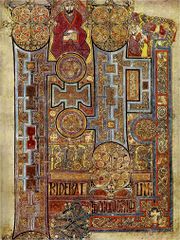 The Book of Kells, (folio 292r), circa 800, showing the lavishly decorated text that opens the Gospel of John.