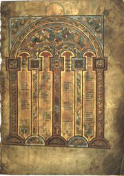 Folio 2r of the Book of Kells contains one of the Eusebian Canon Tables