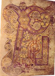 Folio 34r contains the Chi Rho monogram.  Chi and Rho are the first two letters of the word "Christ" in Greek.