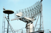 An AN/SPS-49 air search radar aboard the aircraft carrier Abraham Lincoln