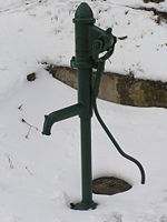 Hand-operated, reciprocating, positive displacement, water pump in Košice-Ťahanovce, Slovakia (walking beam pump).