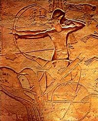 Relief of Ramses II located in Abu Simbel fighting at the Battle of Kadesh on a chariot.