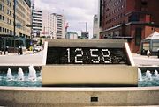 Digital clock outside Kanazawa Station displaying the time by controlling valves on a fountain